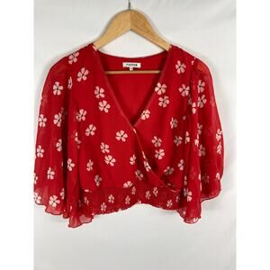 FARROW Red Floral Patterned Cropped Blouse Size Small